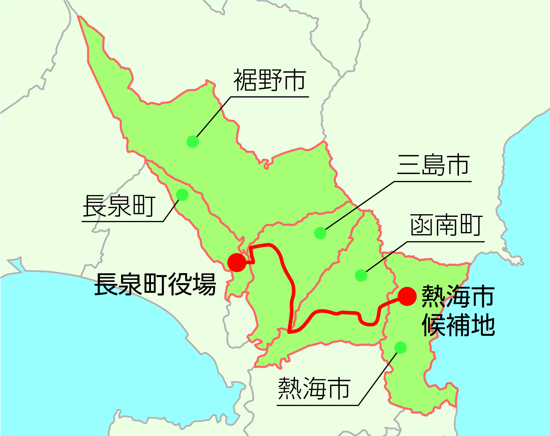 熱海市建設候補地までの経路図