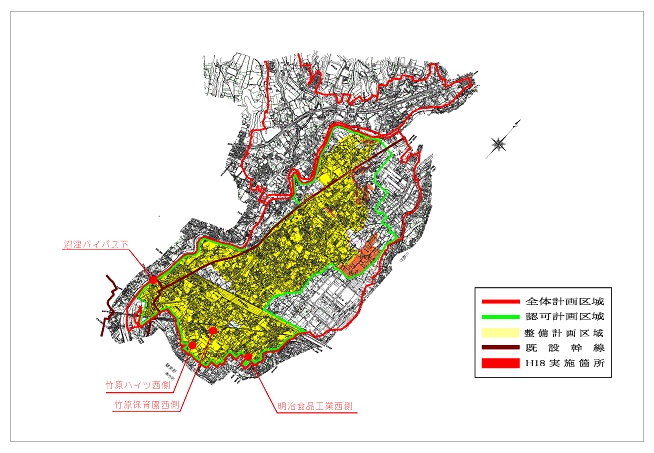 長泉町公共下水道の整備の区域が示されている図の画像