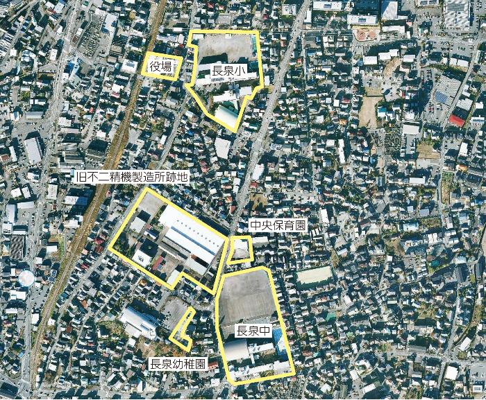 旧不二精機製造跡地と周辺の教育施設